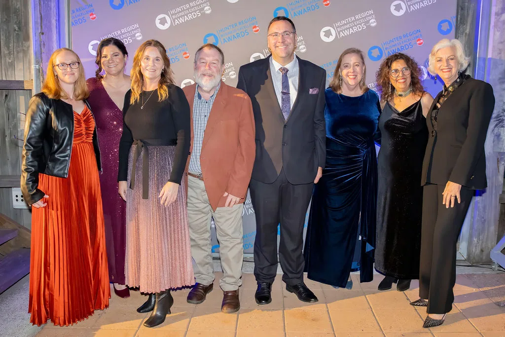 Board members of the Hunter Region Business Hub with the General Manager, MC Jean Kittson and MP Jenny Aitchison at the 31st Hunter Region Business Excellence Awards