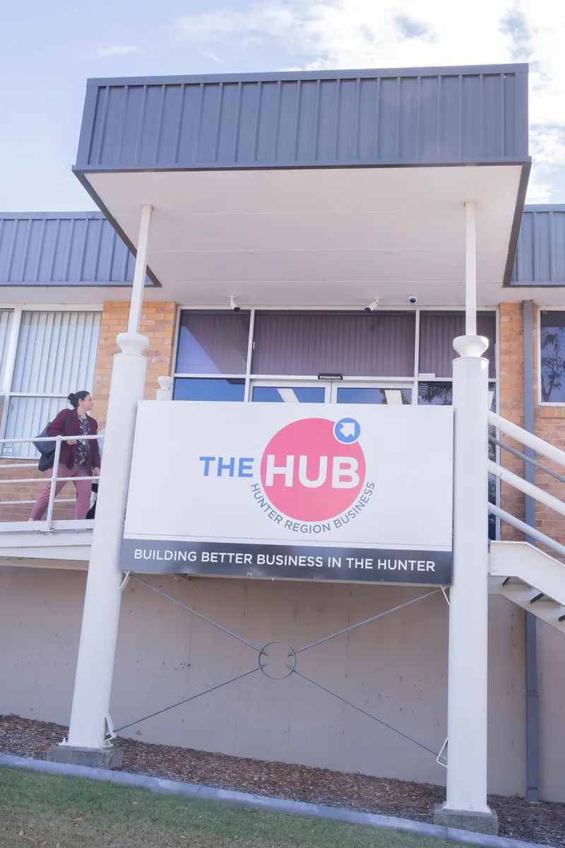 The Hunter Region Business Hub sign outside the building in Kurri Kurri